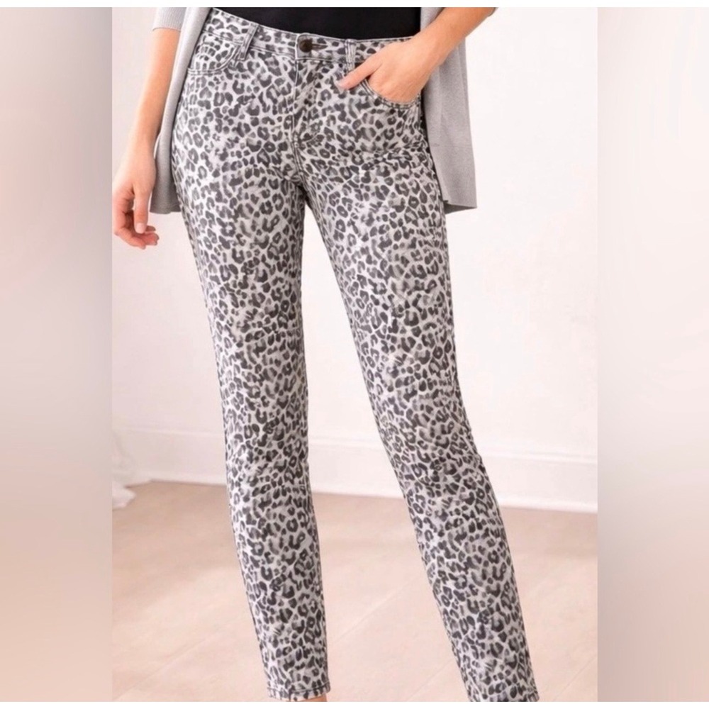 J.McLaughlin Lexi Jeans Womens 2 Gray Leopard Print Mid Rise Stretch Skinny Pant